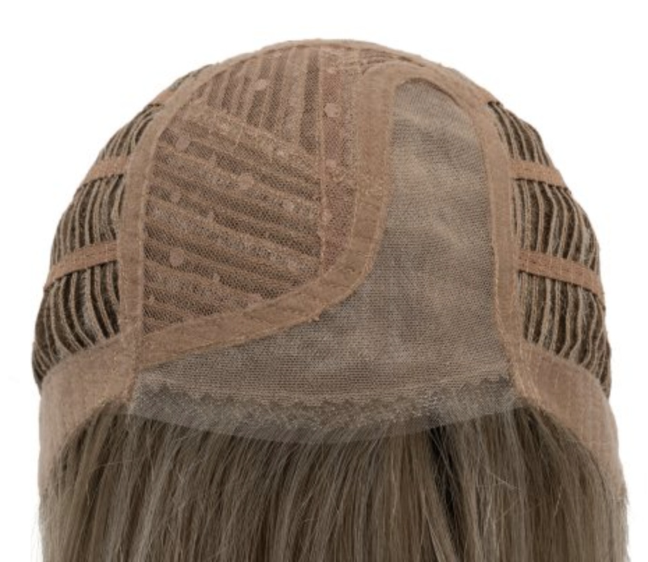 Monofilament cap construction showing natural scalp parting and lace front